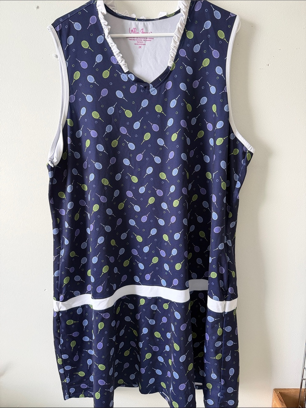 Lilly Pulitzer Navy Sleeveless Tennis Dress with Lime & Lavender Ball Print 2X